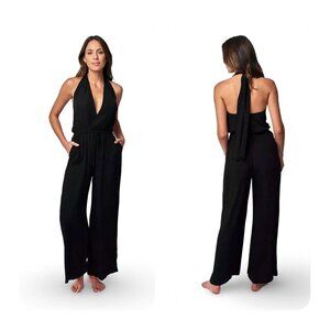 NWT Ramy Brook Bryan‎ Black Jersey Halter Wide Leg Jumpsuit Size 00 MSRP $385